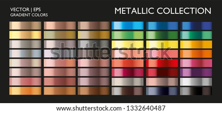 Metal gradient. Color set. Metal color. Metallic gradient. Gold, silver, pearl, bronze palette. Color collection. Steel, iron, aluminium, tin. Holographic background template, screen, mobile, banner.  Royalty-Free Stock Photo #1332640487