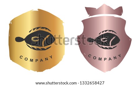 Rose Gold Logo Design of Fish Animal. Vector, Illustration, Hand Drawn and Doodle. EPS10