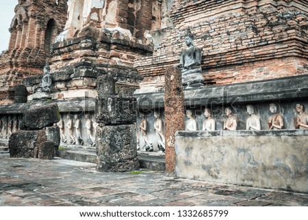 Ruins of the temple of Wat Mahathat Temple in the precinct of Sukhothai Historical Park, a UNESCO World Heritage Site