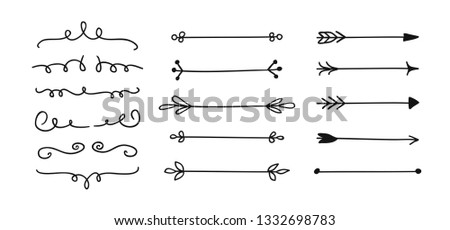 Hand drawn set of objects for design use. Black Vector doodle border on white background.  Abstract pencil boho drawing. Artistic illustration elements