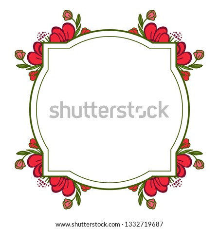 Vector illustration artwork red wreath frame with green leaves hand drawn