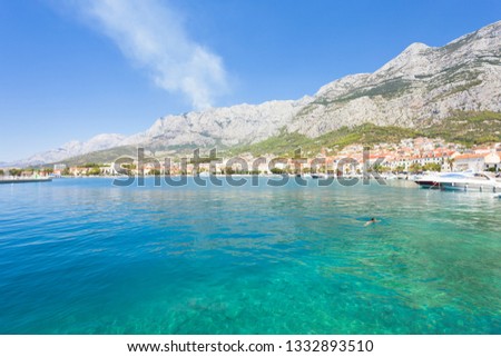 Makarska, Dalmatia, Croatia, Europe - Overview across the beautiful bay of Makarska