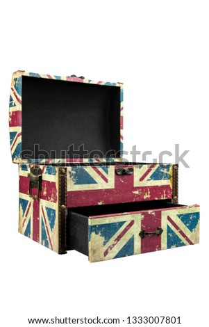 Vintage box with british flag isolate on white background with clipping path.