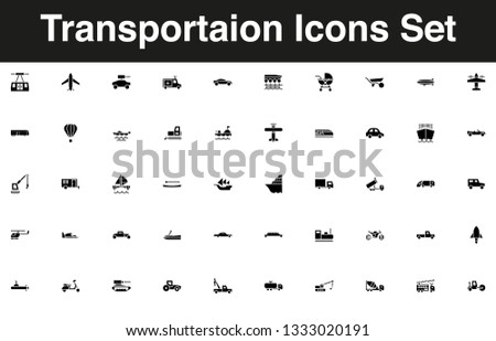 vehicles and transportation icon set. solid black vector illustration
