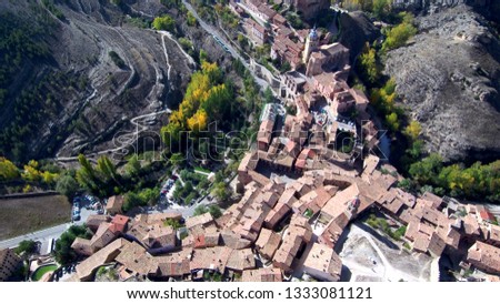 Albarracin. Beautiful village of Teruel. Spain. Aerial photo by Drone