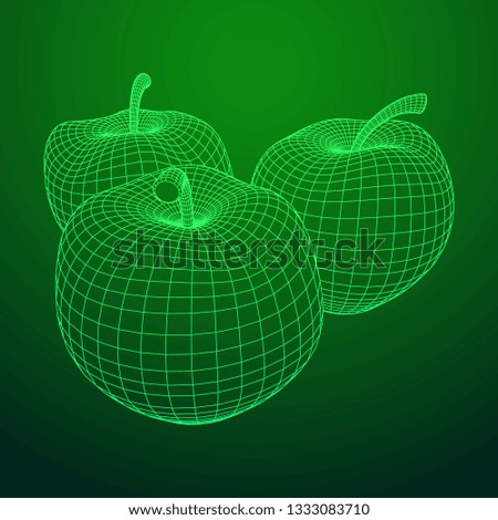 Apple wireframe low poly mesh 3d render illustration.