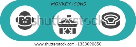 monkey icon set. 3 filled monkey icons.  Simple modern icons about  - Monkey, Circus, Animal