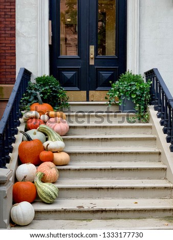 Pumpkin Decor Outside a House in Boston During Thanksgiving