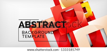 Abstract geometric background. Glossy square shapes composition on grey, minimalistic style template with copyspace. Vector design