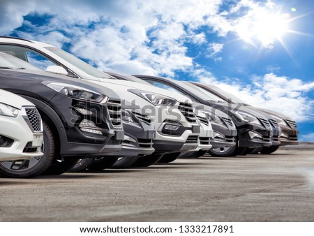 Cars For Sale Stock Lot Row. Car Dealer Inventory Royalty-Free Stock Photo #1333217891