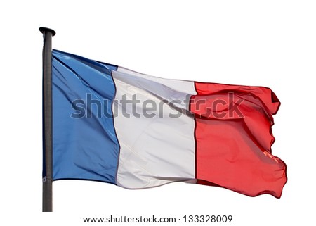 French flag on a white background in the wind