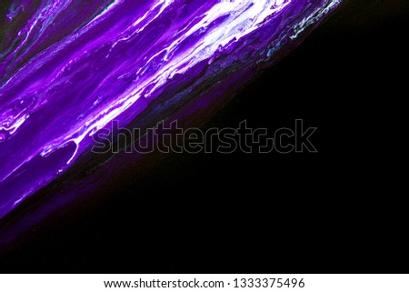 Abstract art design paint picture with bright violet, white and pink gradient colors lines in groove, grunge style isolated on black background. Color water traces of paint. Abstract motion wallpaper