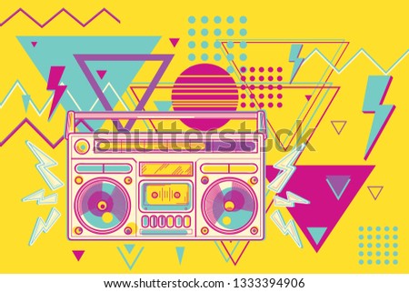 80s disco funky colorful music design - boombox Royalty-Free Stock Photo #1333394906