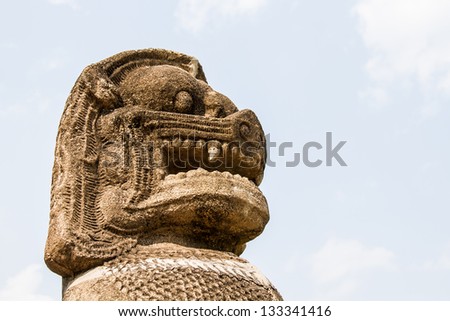 singh statue Prasat Hin PimaI Thailand,statue in Buddhist Thailand  temple or wat,  are public  domain  or treasure of Buddhism ,no restrict in copy or use . This photo  taken   these  conditions