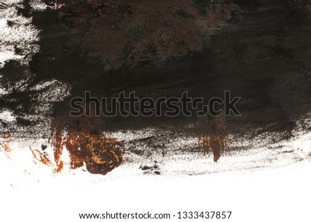 Black and brown spot isolated on white background. Realistic texture of watercolor grunge brush. Watercolor drawing close-up