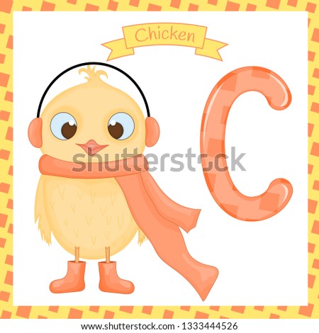 Cute children zoo alphabet C letter tracing of happy Chicken for kids learning English vocabulary.