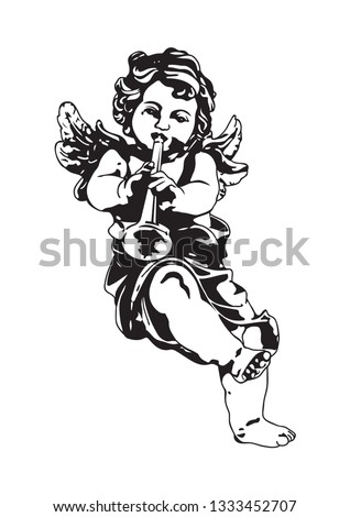 angel with trumpet clip art vector Illustration