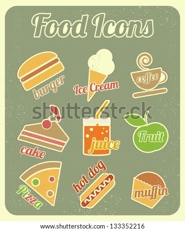 Set of Food Icons in Retro Vintage Style. Vector illustration
