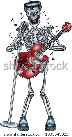 rockabilly skeleton singing and playing guitar