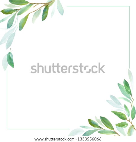 Watercolor botanical design square frame for wedding invitation design, branding, web sites, social media