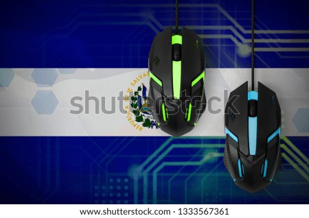 El Salvador flag  and two mice with backlight. Online cooperative games. Cyber sport team