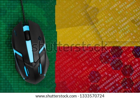 Benin flag  and computer mouse. Digital threat, illegal actions on the Internet