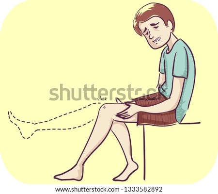 Illustration of a Man with Joint Pain, Holding His Thigh with Limited Range of Motion