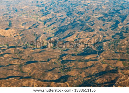 Aerial view over the highlands of Algarve, Portugal.