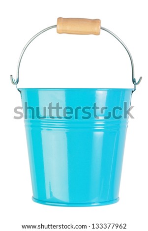 Blue, empty, home gardening bucket. Nobody.