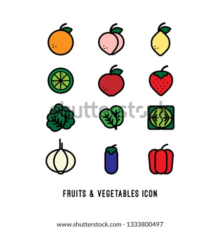 fruits and vegetables icon vector line color series
