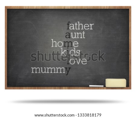 Family word cloud on blackboard