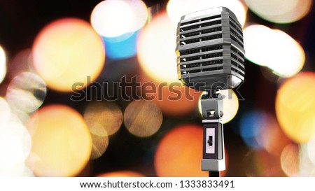 3D rendering retro microphone with background bokeh night light party,picture have clipping path