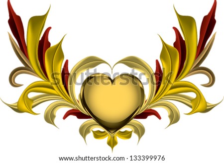 Golden heart framed floral ornament.