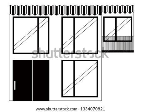 Monochrome front view of a modern house. Vector illustration design