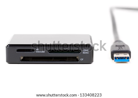 USB 3.0 multi memory card reader isolate on white background