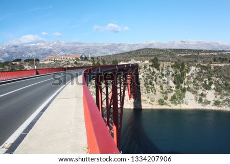 Red Bridge Maslenica, Croatia. Sunny day. Jumping.