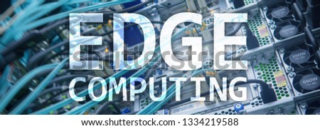 Web site header. EDGE computing, internet and modern technology concept on modern server room background.