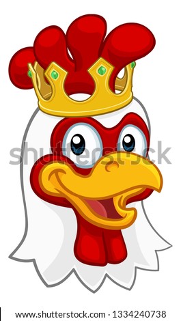 A chicken rooster cockerel bird cartoon character in a kings gold crown