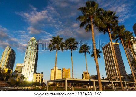 Sunset with clouds in dowtown Tampa. Central Florida, USA