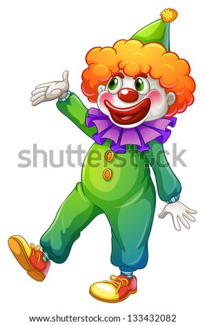 Illustration of a clown wearing a green costume on a white background