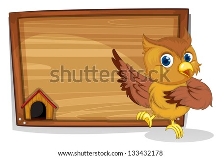 Illustration of an empty board with an owl on a white background