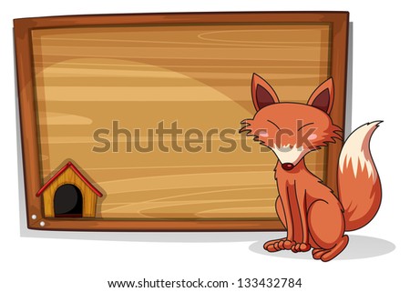 Illustration of a fox beside an empty board on a white background