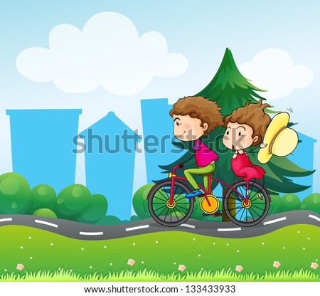 Illustration of a bike with two people
