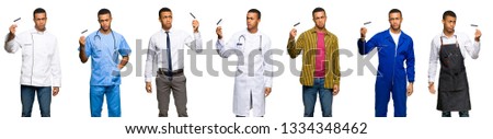Set of doctor, barber and businessman taking a credit card without money