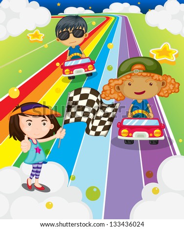 Illustration of a car race at the colorful road