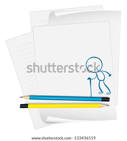 Illustration of a paper with a sketch of an old man on a white background