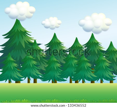 Illustration of a pine tree scenery