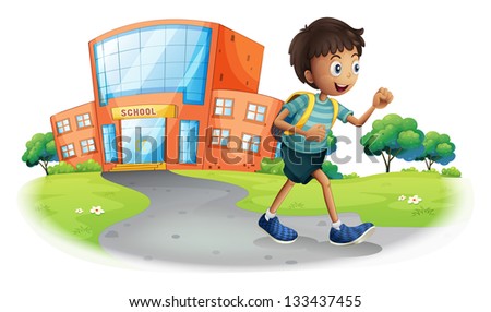 Illustration of a boy going home from school on a white background