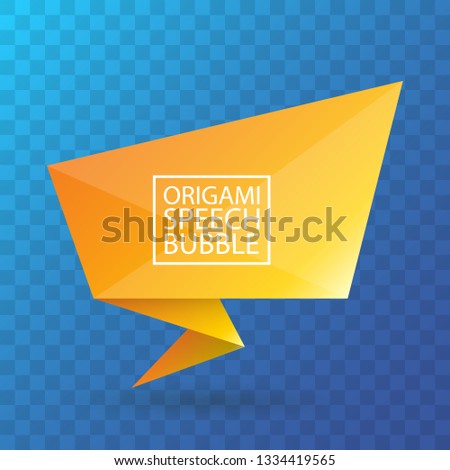 Abstract orange origami speech bubble or banner isolated on transparent background. Ribbon banner, scroll, price tag, sticker, badge, poster. Vector illustration 