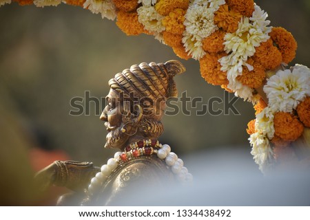 This is the picture of the great king Chatrapati Shivaji Maharaj. The picture is captured on the occasion of jubilee of Shivaji maharaj.  Royalty-Free Stock Photo #1334438492